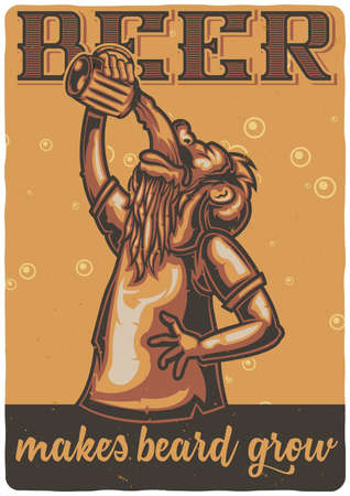 T-shirt or poster design with illustration of a man with glass of beer.のイラスト素材