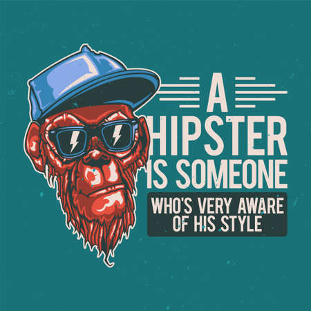 T-shirt or poster design with illustration of hipster monkey.のイラスト素材