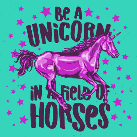 T-shirt or poster design with illustration of unicorn.のイラスト素材