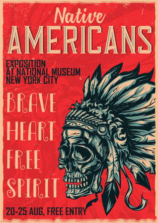 T-shirt or poster design with illustration of American Indian Chief Skull Withのイラスト素材