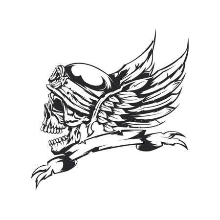 Illustration of skull at helmet and wings on the backgroundのイラスト素材