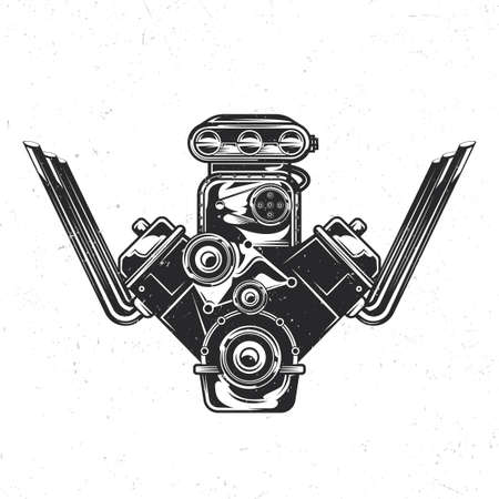 Hot Rod theme isolated emblem with illustration of powerful engineのイラスト素材
