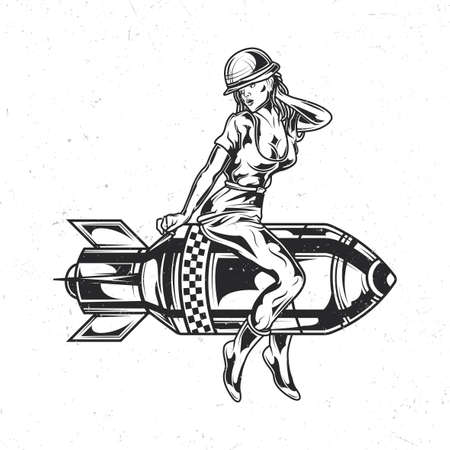 Isolated emblem with illustration of girl sitting on the bombのイラスト素材