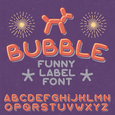 Funny label typeface named Bubble. Good font to use in any labels or logo. Vector illustration.のイラスト素材