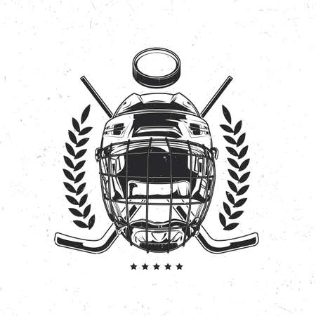 Isolated emblem with illustration of hockey mask, hockey sticks and puckのイラスト素材