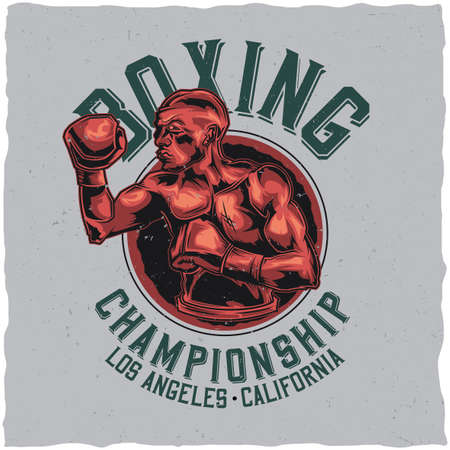 T-shirt label design with illustration of box fighterのイラスト素材