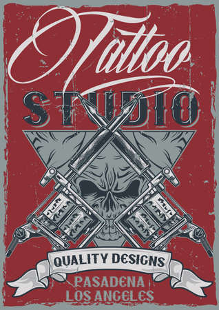 T-shirt label design with illustration of tattoo machinesのイラスト素材