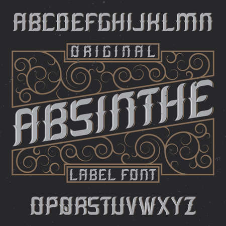 Absinthe label font and sample label design with decoration. Handcrafted font, good to use in any vintage style labels.のイラスト素材