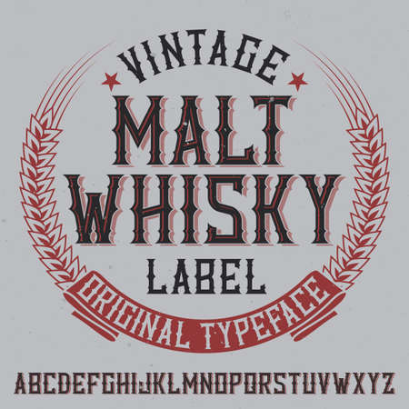 Vintage label typeface named Malt Whiskey. Good font to use in any vintage labels or logo.のイラスト素材