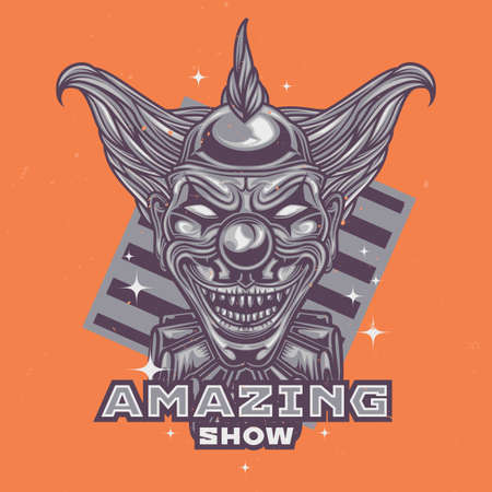 T-shirt or poster design with illustration of scary clownのイラスト素材