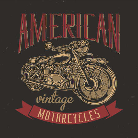 T-shirt or poster design with illustration of classic motorcycleのイラスト素材