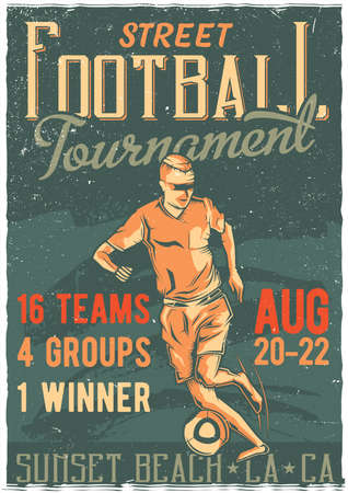 T-shirt or poster design with illustration of football playerのイラスト素材