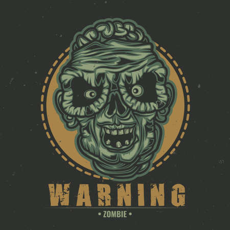 T-shirt or poster design with illustration of zombie headのイラスト素材