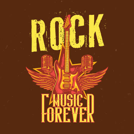 T-shirt or poster design with illustration of guitar, two microphones and wingsのイラスト素材