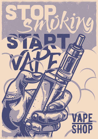 T-shirt or poster design with illustration of electronic vaporizerのイラスト素材