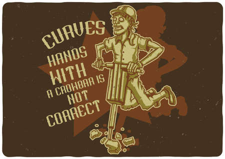 T-shirt or poster design with illustration of road workerのイラスト素材