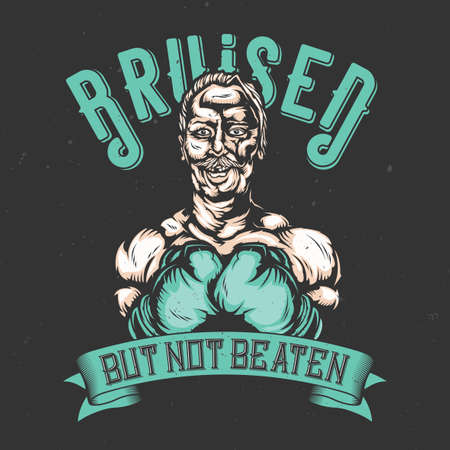T-shirt or poster design with illustration of bruiced boxerのイラスト素材
