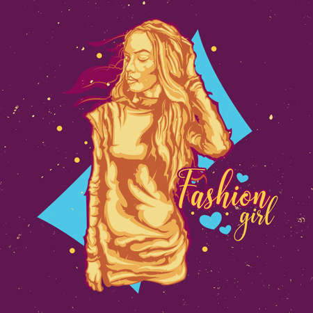 T-shirt or poster design with illustraion of beauty girlのイラスト素材