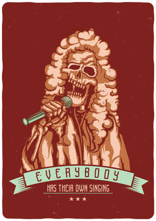 T-shirt or poster design with illustration of dead singerのイラスト素材