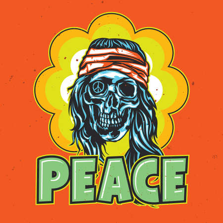 T-shirt label design with illustration of dead hippieのイラスト素材