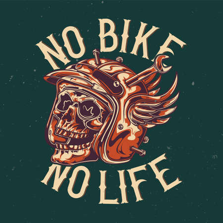 T-shirt or poster design with illustration of skull at damaged motorcycle helmetのイラスト素材