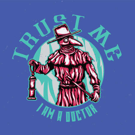 T-shirt or poster design with illustration of plague doctorのイラスト素材