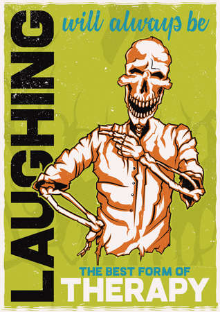 T-shirt or poster design with illustration of laughing skeletonのイラスト素材