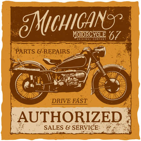 Michigan vintage label typeface poster with simple design with hand drawn motorcycle vector illustrationのイラスト素材