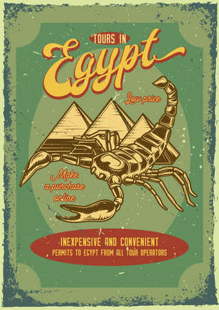 T-shirt design samples with illustration of a a scorpion and pyramids.のイラスト素材