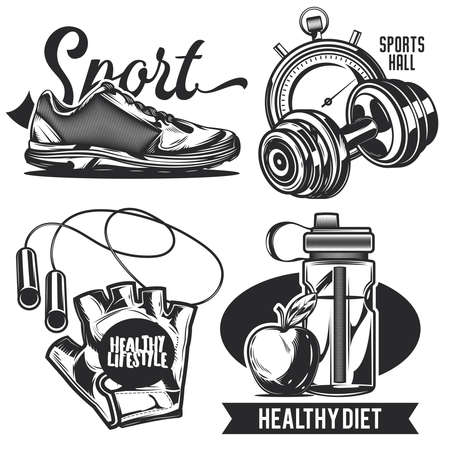 Set of sport emblems, labels, badges. Isolated on whiteのイラスト素材