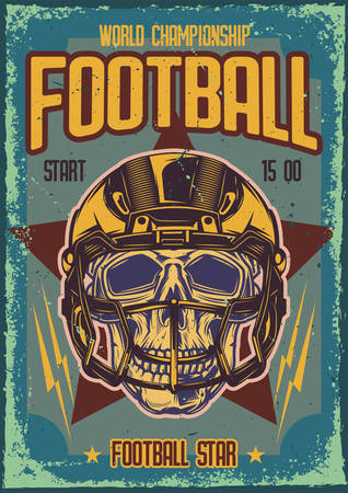 Poster design with illustration of a skull wth the helmet on vintage background.のイラスト素材