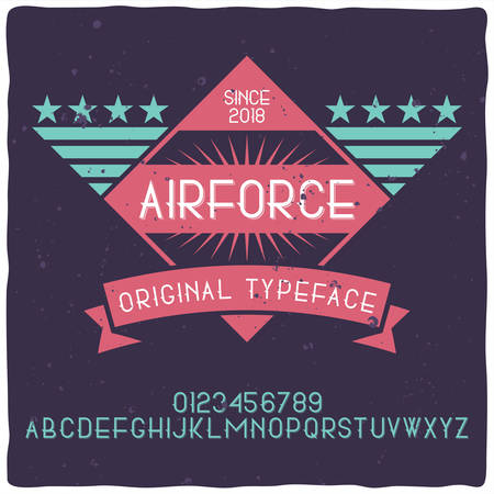 Vintage label typeface named "Air Force". Good handcrafted font for any label design.のイラスト素材