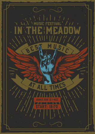 T-shirt or poster design with illustraion of a hand with wings and ribbon.のイラスト素材