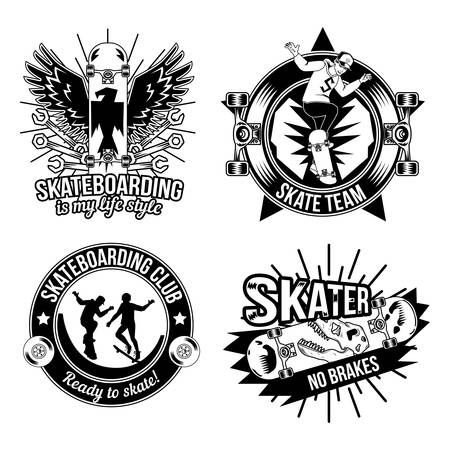 Set of skateboarding emblems, labels, badges. Isolated on whiteのイラスト素材