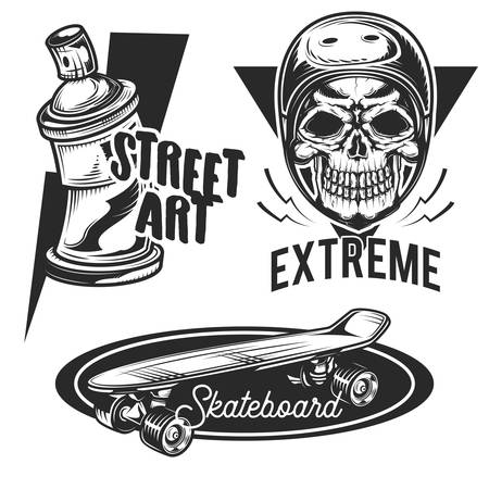 Set of street activities emblems, labels, badges. Isolated on whiteのイラスト素材
