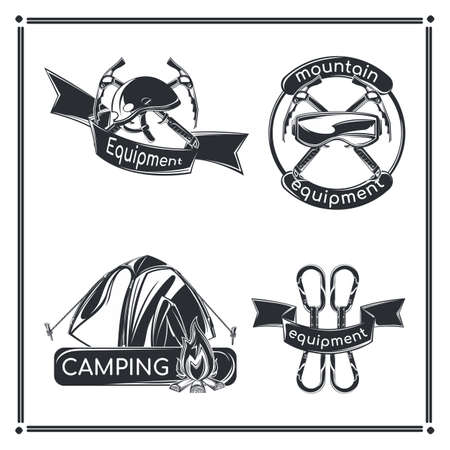 Set of camping emblems, labels, badges, logos. Isolated on whiteのイラスト素材