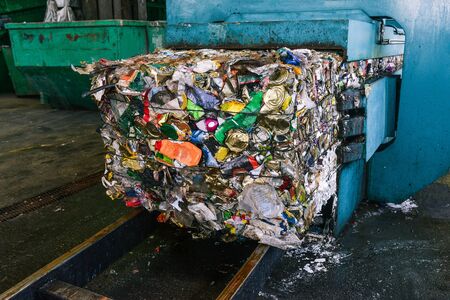 Recycling and sorting of household waste at the plant. Pressed trash for further processing. Recycling and storage of waste. Recyclingの写真素材