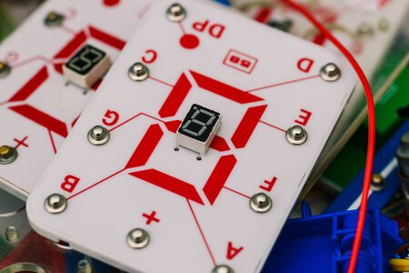 Chip with a digital LED indicator. Display device for digital information. The study of physics and electrical engineeringの写真素材