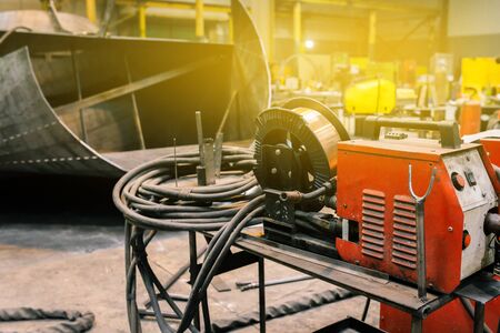 Industrial welding machine in the enterprise. Workshop for the manufacture of metal and stainless...