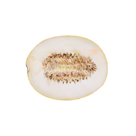 Half melon isolated on a white background. Top view, copy spaceの写真素材