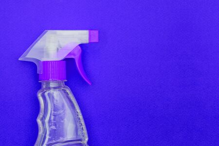 Bottle with liquid detergent. Sprayer with cleaner. Plastic bottle with dispenser for cleaning the home and office. Copy space.の写真素材