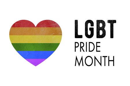 Rainbow heart on a white background with the text LGBT pride month in June.の写真素材