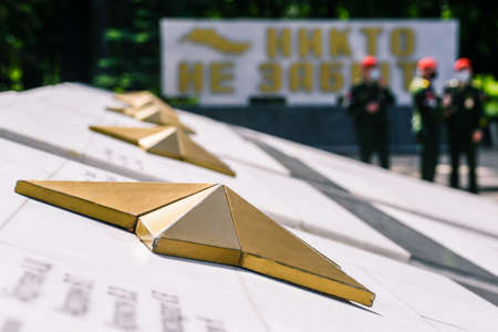 Military memorial with stars. Monument to fallen soldiers.の写真素材