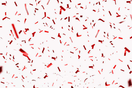 Confetti is red, isolated on a white background. Festive background for birthday, carnival, anniversary and festival.の写真素材