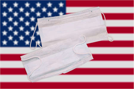 American flag protective surgical face mask. Defending America Against Coronavirus.の写真素材