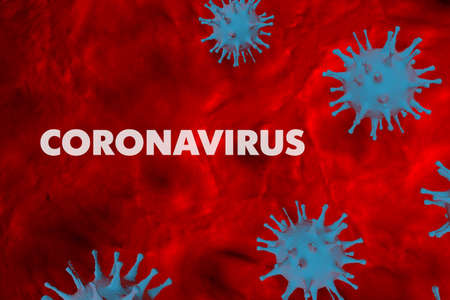Novel coronavirus - 2019-nCoV. 3D model of the coronavirus with text. Red blood backgroundの写真素材