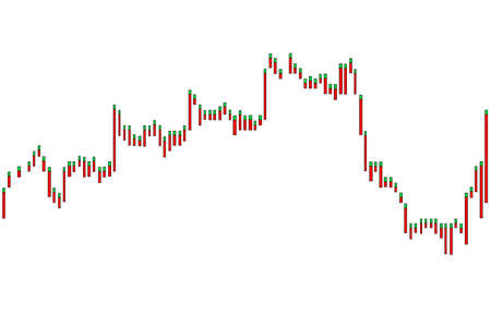 Financial and economic graph with red and green lines isolated on white background. Candlestick chartの写真素材