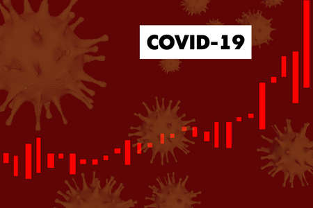 Rising incidence of the covid-19 virus and increasing deaths. Red diagram on black background with...