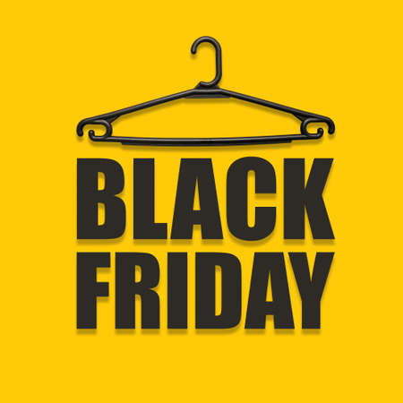 Black hanger with the text Black Friday. Concept Black Friday, time for sales and purchases. Top view, flat layの写真素材