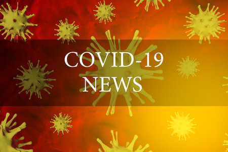 Coronavirus news. Latest news from the covid-19 pandemic. Banner with a header for a website with bacteria virus. 3D renderの写真素材